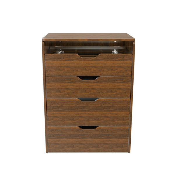 English Elm 3-in-1 Walnut Vanity Desk with Led Lighted Flip Mirror Stool Compact Bedroom Station W2699P404629