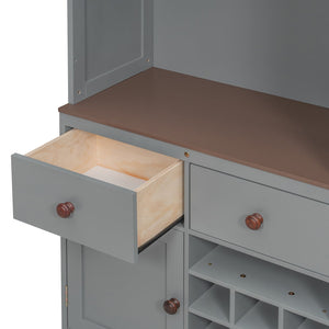 English Elm Queen Murphy Bed with Wine Rack Glass Holder Led Lighting and Cabinet White Gray LP000391AAE