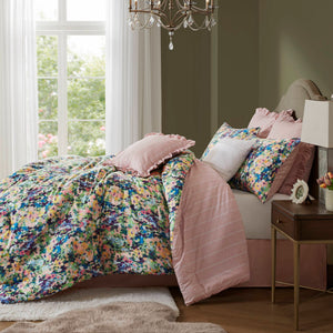 JLA Home Madison Park - 8PCS Reversible Cottage Chic Comforter Set – Abstract Floral Print, Breathable Cotton, Plush Fill, OEKO-TEX Certified MP10-8724