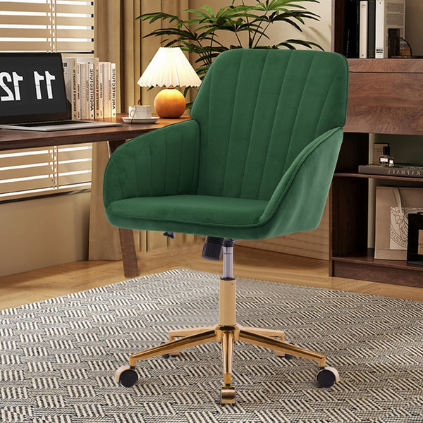 English Elm TY Velvet Ergonomic Office Chair in Green with Memory Foam Cushion, Lumbar Support & Swivel Comfort W2311P220186