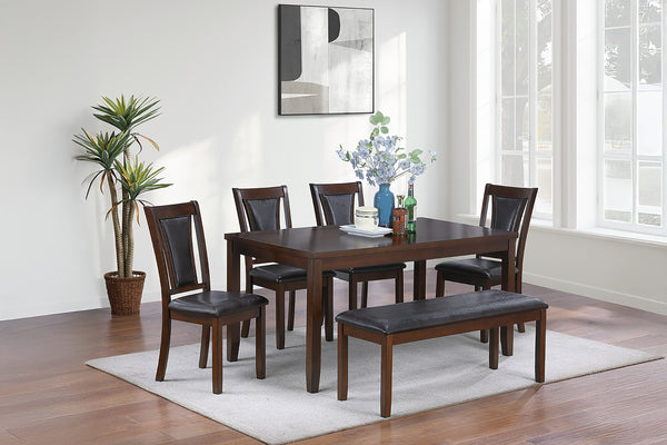 English Elm Beautiful Walnut/Black 6-Piece Dining Set with Bench and Cushioned Faux Leather Chairs, Modern Elegance B011P291548