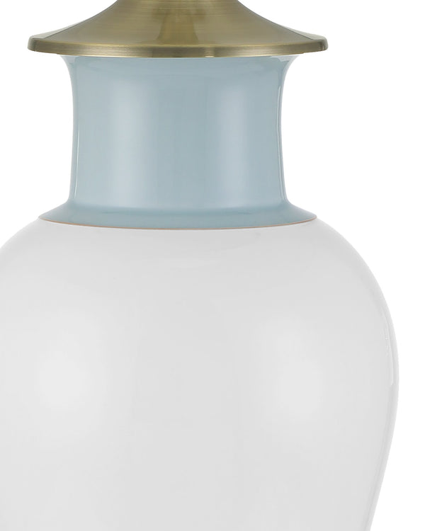 Currey & Company Kora Blue Table Lamp - Elegant White & Pale Blue Stripes, Brass Accents For A Modern Touch Blue Porcelain 6000-1026-currey-company