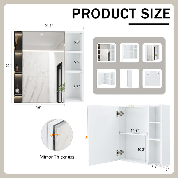 English Elm A white MDF mirror cabinet wall-mounted with storage compartments, space-saving, easy assembly, clear glass reflection69 W1512P405944