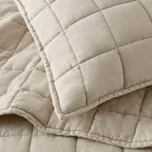 English Elm 3-piece French Linen Quilt Set King Garment Washed Box Stitch Breathable Bedding Linen B035P408298