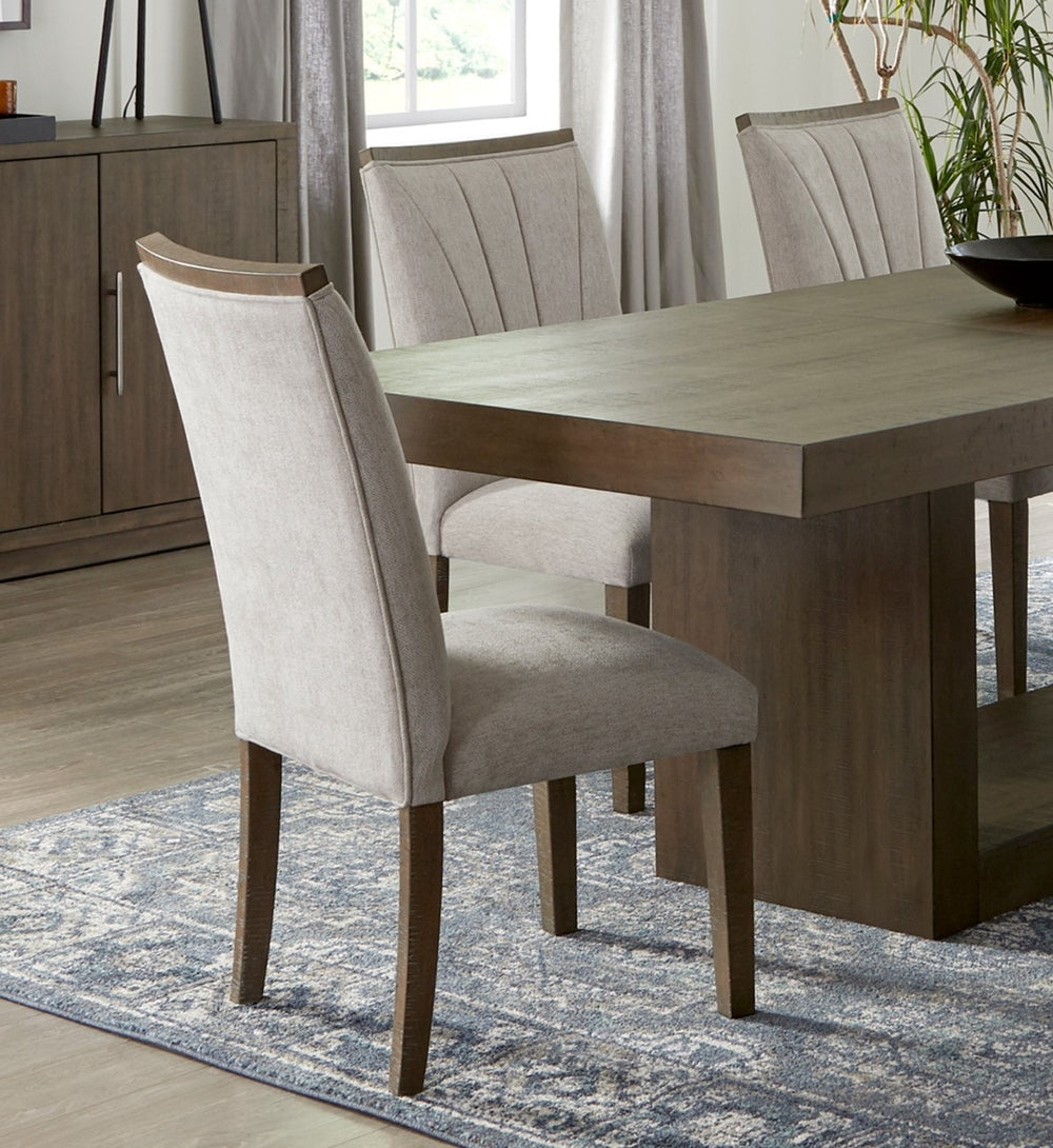 English Elm Contemporary Acacia Veneer Extendable Dining Set with Six Upholstered Gray Fabric Chairs B011S01603