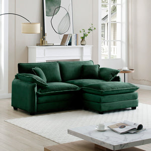 English Elm Two-Seater Sofa With Ottoman - Stylish L-Shaped Green Corduroy Couch For Small Spaces & Comfort W714S00730-GIGA