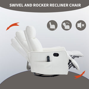 English Elm Beige Fabric Swivel Rocker Recliner with Massage Nodes and Lumbar Heat for Living Room White W1803P363432