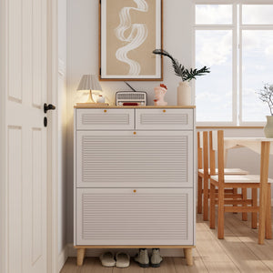 English Elm Shoes Storage Cabinet Slim Flip Door Entryway Organizer with Natural Wood Legs 16 Pairs W3166P266365
