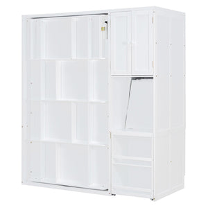 English Elm Twin Size Rotating Murphy Bed With Desk, Bookshelf & Storage – Smart Space-Saving Solution In White N820S00066K-GIGA