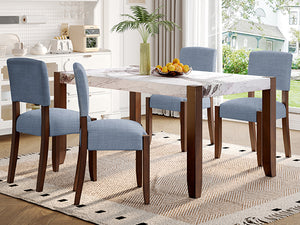 English Elm 5-Piece Counter Height Dining Set with Faux Marble Top and Upholstered Seats, Mid-Century Pub Charm Gray,White N752S000885E