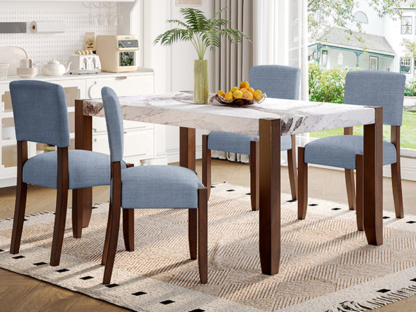 English Elm 5-Piece Counter Height Dining Set with Faux Marble Top and Upholstered Seats, Mid-Century Pub Charm Gray,White N752S000885E