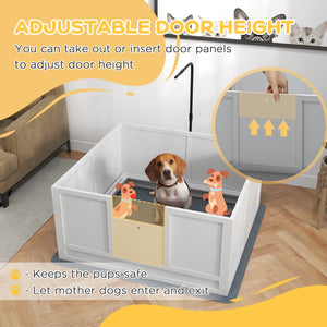 English Elm Pawhut Whelping Box with Pig Rail Retractable Light Stand and Adjustable Entry Door W2225P173798