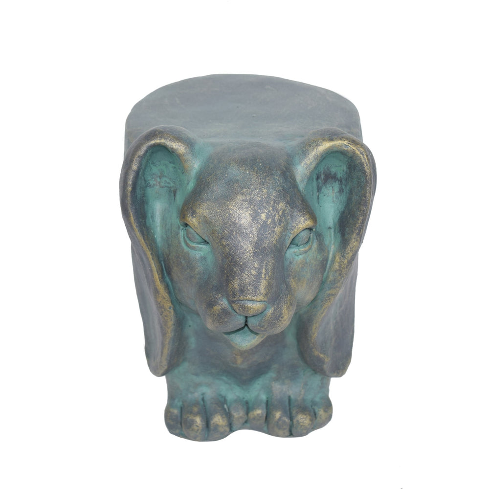 English Elm Christopher Knight Home® - 13inch Rabbit Garden Stool Vintage Antique Green Lightweight Concrete, Gold Patina, Weatherproof Accent Table N765P285189G