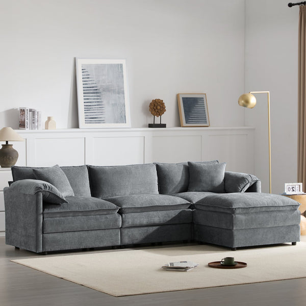 English Elm [video]103" Chenille L-shaped Sectional with Movable Ottoman Deep Seat Cloud Sofa Dark Gray N723S0687B