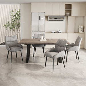 English Elm 62.9-Inch Stylish Walnut Dining Table Set With 4 Velvet Chairs, Easy Assembly For 4-6 People W1727S00081