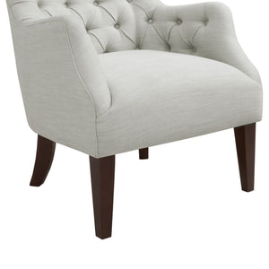 English Elm Hannah Button tufted wing chair with birch espresso legs, luxe linen-blend upholstery, high-density foam comfort Ivory 32.8 L x 33.8 W x 29.9 H B03548233