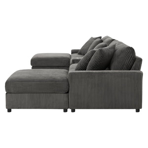 English Elm [video]141.5*64'' Corduroy U-shaped Sectional with Bluetooth Speakers and Ottoman N723S0756E
