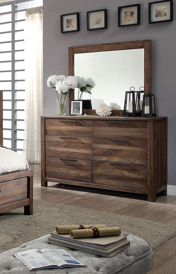 English Elm Contemporary Rustic Tone 1pc Dresser with Felt-Lined Top Drawers, Ball-Bearing Glides, Black Pulls, Bedroom Chic Natural,Rustic 59 L x 22 W x 40 H B2741P402819