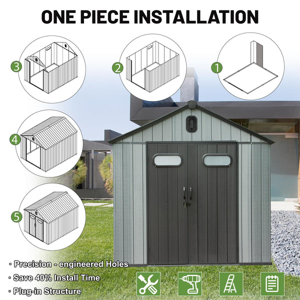 English Elm 6x6 Resin Outdoor Storage Shed with Lockable Door Skylight Vents and Wood Grain Finish W1859S00169