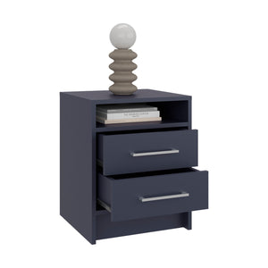 English Elm Eter Navy Blue Nightstand 19.9" High with Two Smooth-Glide Drawers and Open Shelf for Devices B200P378370