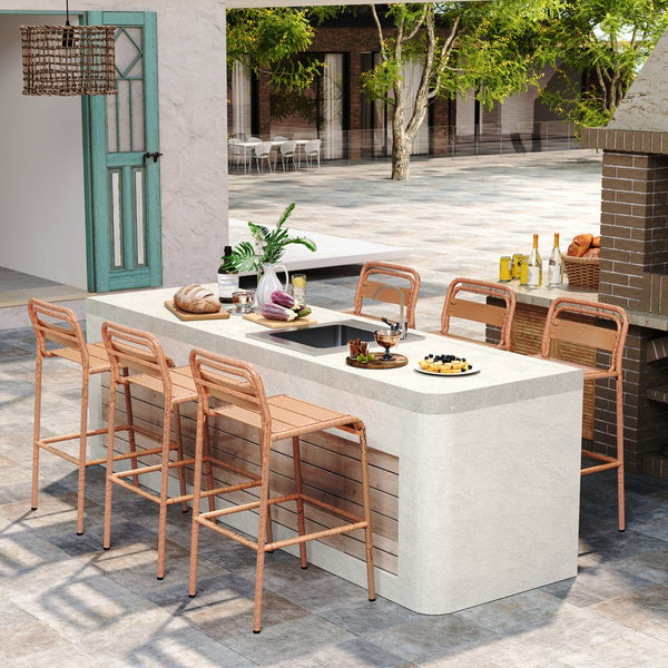 English Elm Christopher Knight Home® - Carmella Outdoor Barstool Set Of 6 - Vibrant Orange Iron Design For Modern Patio & Deck Appeal N775P199822O6PCS