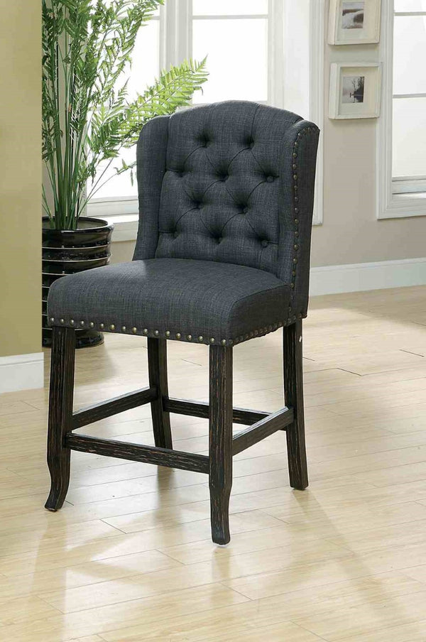 English Elm Rustic 2Pc Counter Height Chair Set With Wingback Design, Distressed Trim & Antique Black Finish B2741P408967-GIGA