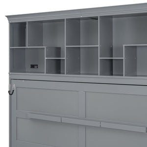 English Elm Queen Murphy Wall Bed Cabinet with Integrated Shelves Usb Charging Space Saving Design Gray LP006668AAE-1