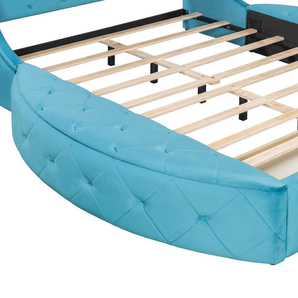 English Elm Upholstered Queen Platform Bed Velvet Wingback Storage Drawer with Side Stools LP100815AAC