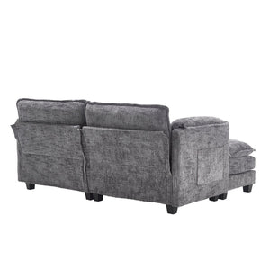 English Elm United Cozy Two-Seat Sofa With Chenille Fabric, Detachable Armrests, Footstools & Side Pockets W1568S00142-GIGA