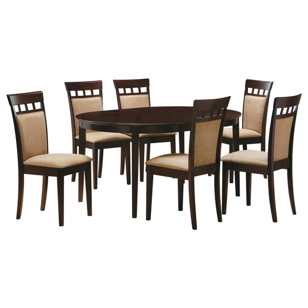 English Elm Gabriel Oval Extension Dining Table Set Seats Six Cappuccino Veneer Classic Style B062S01792