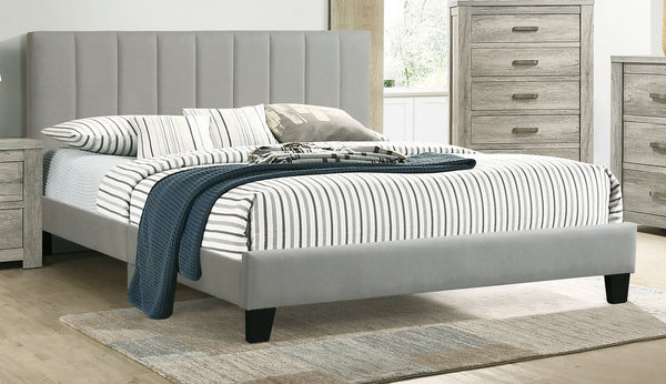 English Elm 1pc Eastern King Size Bed Gray Vertical Tufted Polyfiber Headboard Platform Slatted Frame Durable Modern Elegance B011P243675