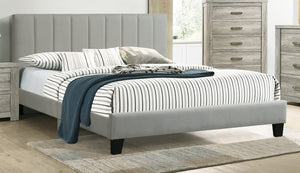 English Elm 1pc Queen Size Gray Polyfiber Upholstered Bedframe with Vertical Tufted Headboard, Slat Support, Modern Elegance B011P243673
