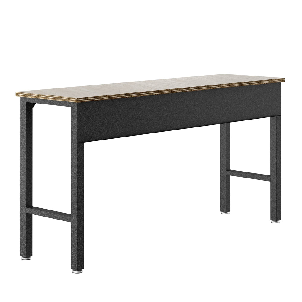English Elm Fortress 72.4" Garage Table in Dark Grey Metal & Natural MDP Top — Durable, Space-Saving Workbench B365P398231