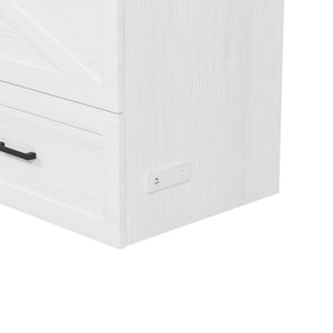 English Elm Queen Farmhouse Murphy Cabinet Bed with Charging Station and Storage Drawer White N733S361778W