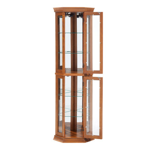English Elm Lighted Corner Curio Cabinet - Elegant Display Shelf With Adjustable Glass Shelves & Ambient Lighting W1758P300137