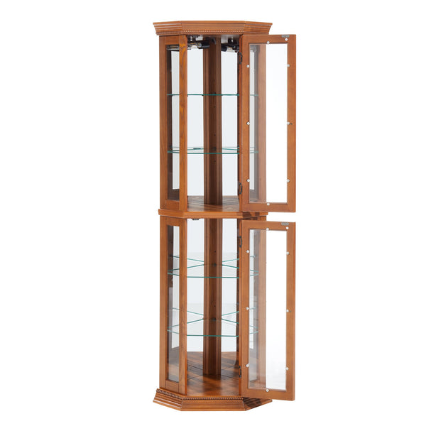 English Elm Lighted Corner Curio Cabinet - Elegant Display Shelf With Adjustable Glass Shelves & Ambient Lighting W1758P300137