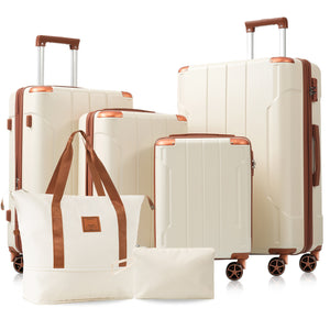English Elm Hardshell Six Piece Luggage Set Expandable Abs Suitcases with Spinner Wheels Tsa Lock Brown White N730P296628O