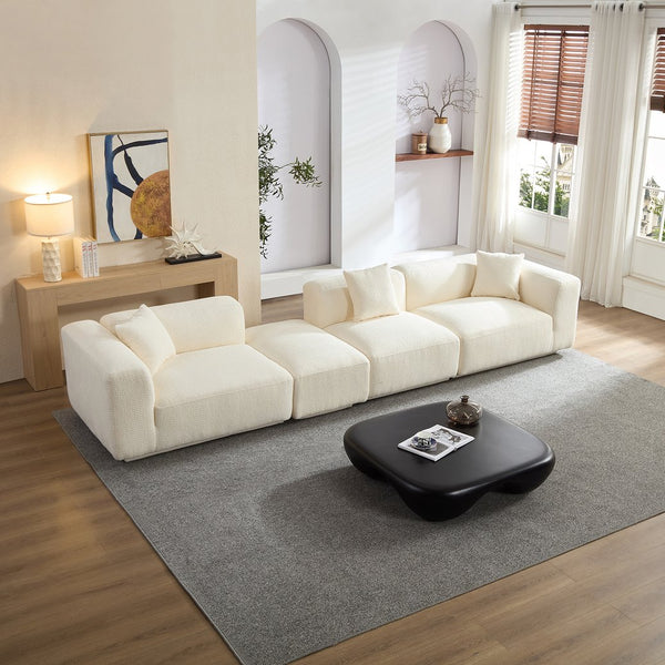 English Elm Modern Minimalist Polyester Sectional Sofa with Ottoman for Open Concept Living Spaces Beige W2085S00097