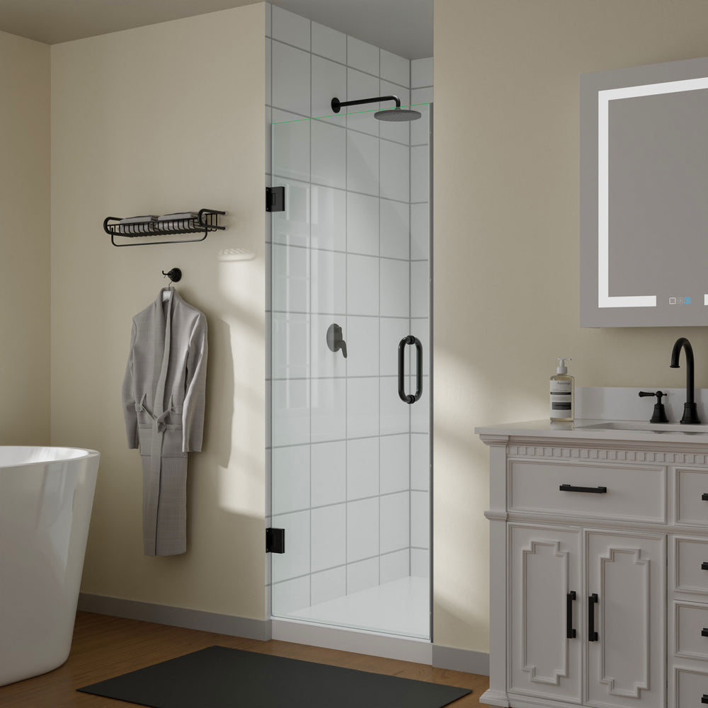 English Elm 28" Frameless Pivot Shower Door Tempered Glass Matte Black Hinged Spa Bath W637P348845