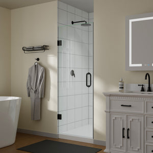 English Elm 28" Frameless Pivot Shower Door Tempered Glass Matte Black Hinged Spa Bath W637P348845