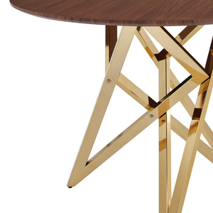 English Elm 37inch Round Walnut Dining Table Polished Golden Steel Legs Seats Four Modern Kitchen W3357P395498