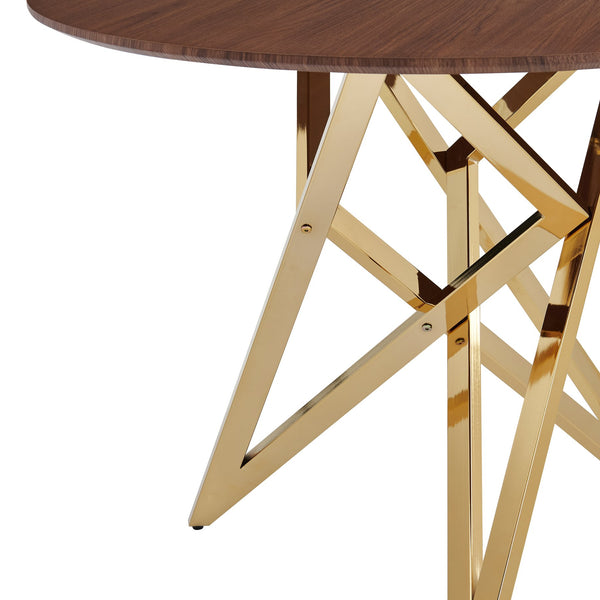 English Elm 37inch Round Walnut Dining Table Polished Golden Steel Legs Seats Four Modern Kitchen W3357P395498