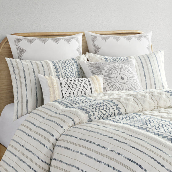English Elm Full/Queen Kara Cotton Jacquard Duvet Cover Set – OEKO-TEX, button closure, ties, global striped & diamond design Multicolor 11.81 L x 9.84 W x 5.51 H B03596509