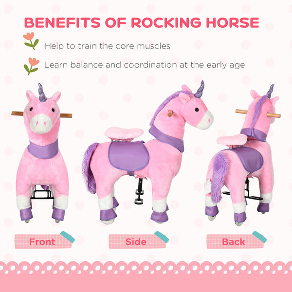 English Elm Qaba Plush Unicorn Ride on Toy with Pedal Wheels Steel Frame for Kids Ages 3 to 6 W2225P229645