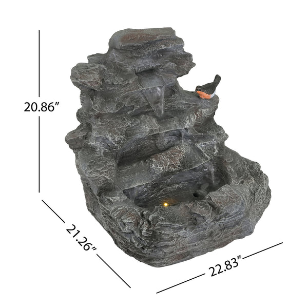 English Elm Christopher Knight Home® - 4-Tiered Concrete Waterfall Fountain with LED Glow, Weather-Resistant Outdoor Garden Accent, Soothing Ambiance N765P324559G
