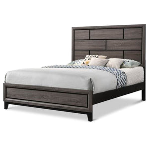 English Elm Grey Queen Size Panel Bed with Rustic Box Pattern Headboard, Transitional Rubberwood Frame, Elegant Bedroom centerpiece Antique Gray,Gray 64 L x 34 W x 6 H B011S01532