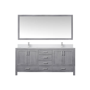 English Elm Distressed Grey Double Bath Vanity 72" W x 22" D with White Quartz Top, Chrome Faucet & Large Mirror B2731S01003