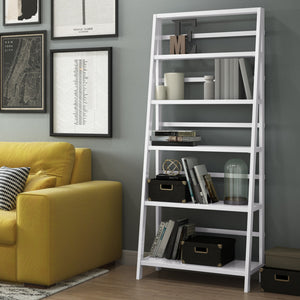 English Elm Acadian White Bookcase - Handcrafted Solid Wood With 5 Spacious Shelves For Stylish Organization B136P158275