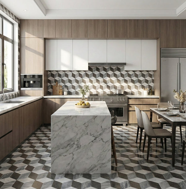 English Elm Hexagon Carrara Gray Polished Marble Floor Wall Tile Spa Inspired Natural Stone W1696P262340