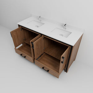 English Elm Rustic Barnwood Double Vanity 60" With Cultured Marble Top & Faucet - Stylish Storage Solution! B2731P260629-GIGA